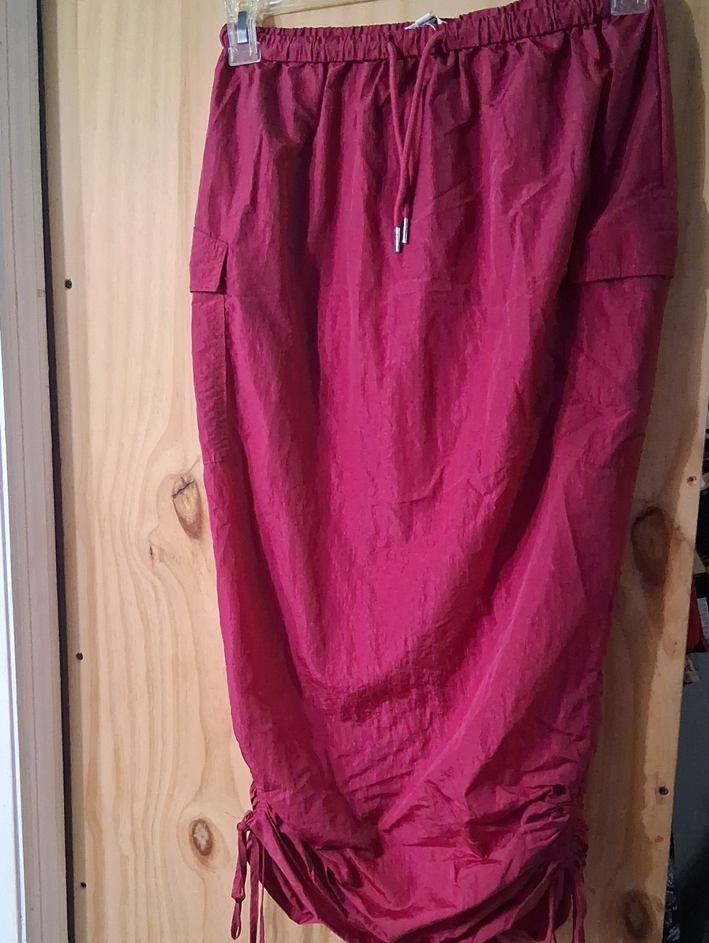 Drawstring Cargo Midi Skirt in Berry Red